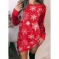 Christmas Bright Color Contrast Snowflake Print Long Sleeve Christmas Women's Dress M2282