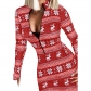 Printed Christmas V Leader Zipper Long Sleeve Christmas Dress Christmas Women's Dress M2285