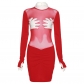 Women's fashionable color contrast mesh splicing Christmas slim dress K22D23139