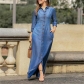 Elegant and neutral style long sleeve lapel cardigan solid long denim skirt T88921