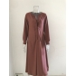 Large hem dress solid color lapel long sleeve simple casual long shirt dress TS2252
