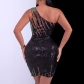 Sequins One Shoulder Dress Sexy Party Dress Temperament Skinny Wrap Hip Skirt MNDAK1555