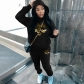 Fashion plush printed sweater hoodie casual sports women's two-piece suit P2216