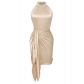 Casual neckline waist closing solid color buttock wrap dress 231LQ52642