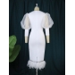 Mesh Perspective Lantern Sleeve Dress Personality Feather Hem Banquet Evening Dress AM220833