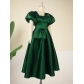 Square Neck Lantern Sleeve Dress Casual Style High Waist Slim Bowknot One Step Dress AM221016