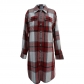 Woolen plaid shirt loose women's medium long coat CS075