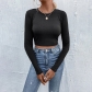 Round neck pullover casual comfortable slim long sleeve contrast color T-shirt top WCCG1610
