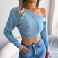 Casual hollow off shoulder long sleeve open navel sweater B1832