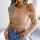 Casual hollow off shoulder long sleeve open navel sweater B1832