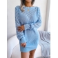 Fashionable hollow off one neck long sleeve pullover wool dress B2075