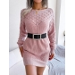 Fashionable hollow off one neck long sleeve pullover wool dress B2075