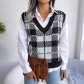 Casual contrast plaid knitted vest sweater vest B2094