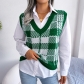 Casual contrast plaid knitted vest sweater vest B2094
