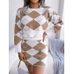 Contrast Lingglou navel sweater hip skirt casual suit B3017