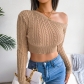 Fashion fried dough twist off shoulder long sleeve short knitting sweater B1836