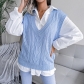 Hollow out fried dough twist V-neck knitted vest sweater B2027