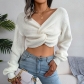 Long sleeve knotted open navel knitting sweater B2074