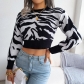 Fashion tiger pattern long sleeve open navel knitting sweater B3002