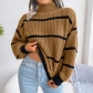Casual striped lantern sleeve half high neck knitting sweater B3003
