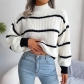 Casual striped lantern sleeve half high neck knitting sweater B3003