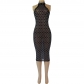 Fashionable women's ironing gauze perspective high neck hip wrap dress dress YD175
