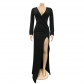 Fashion Women's Solid Pleated V-Neck Long Sleeve Dress Dress C6070
