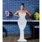 Fashion Women's Mesh Scalded Sleeveless V-neck Long Dress Dress C6075