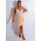 Fashion Women's Sleeveless Chest Wrapping Hot Drilled Feather Strap Dress C6156