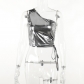 Fashion hot silver diagonal drawstring vest short slim t-shirt XY22135