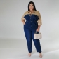Oversized women's denim color contrast jumpsuit DM218272