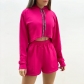 Hooded long sleeved sweater high waist patch pocket shorts large fashion casual suit HK3027