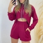 Hooded long sleeved sweater high waist patch pocket shorts large fashion casual suit HK3027