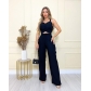 Solid Laced Vest High Waist Inset Straight Pants Large Casual Set HK3041
