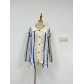Casual striped hollow knit cardigan shorts two-piece set FQ066
