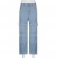Women's street fashion pocket work style clean color straight casual jeans P25898