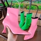 Fashion multicolor pointed patent leather candy color slip on solid medium boots with thin heels PL0253