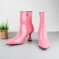 Fashion multicolor pointed patent leather candy color slip on solid medium boots with thin heels PL0253