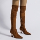 Large Suede Boots Long Over Knee Pointed Back Lace up High Heel Elastic Boots PL0398