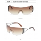Vintage large frame one-piece wind shield sunglasses Fashion new frameless diamond rimmed glasses Chaoku street beat concave style sunglasses MN911