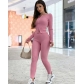 Fashion solid color pit strip zipper long sleeve trousers suit NY6044