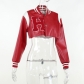 Contrast leather embroidered baseball jacket letter print coat YJ22449