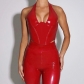 Sexy leather top with neck and waistband, tight open back, solid color, slim and chest, short vest YL22394