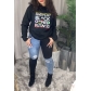 Printed letter round neck long sleeve women's sweater Z433