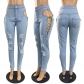 Worn jeans with cornhole strap y6668