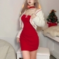 Women's solid color slim long sleeve cardigan Christmas fashion neck dress K22S16661