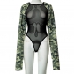 Women's fashion sexy perspective screen splicing camouflage long sleeve street casual jumpsuit K22BS519