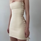 Wrapped chest skirt knitted white temperament commuter suspender high waist solid color cotton dress MX6429