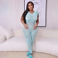 Short sleeve sexy perspective jacquard hollow solid color high waist tight casual jumpsuit W22Q23032