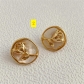 Vintage geometric metal rose earrings s925 silver needle personalized ear jewelry H267